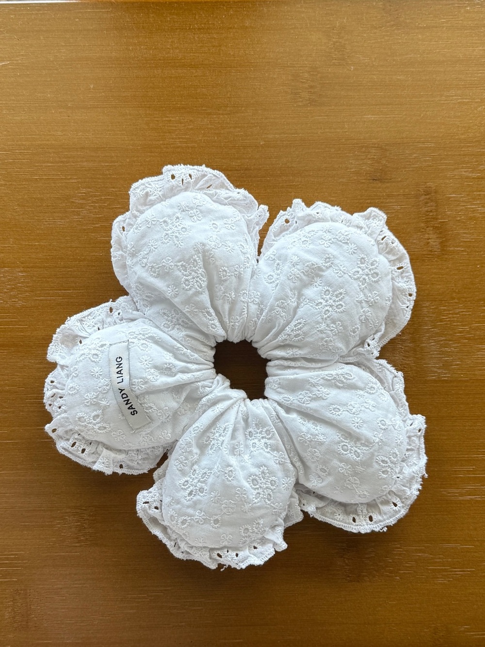 Sandy liang white embroidered lace scrunchie
